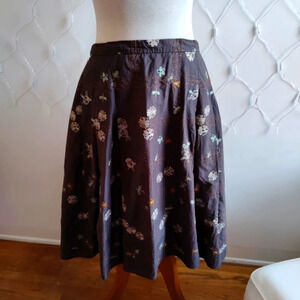 Anne Klein Pleated Skirt • Coffee Brown • Stunning Embroidery • Size 14